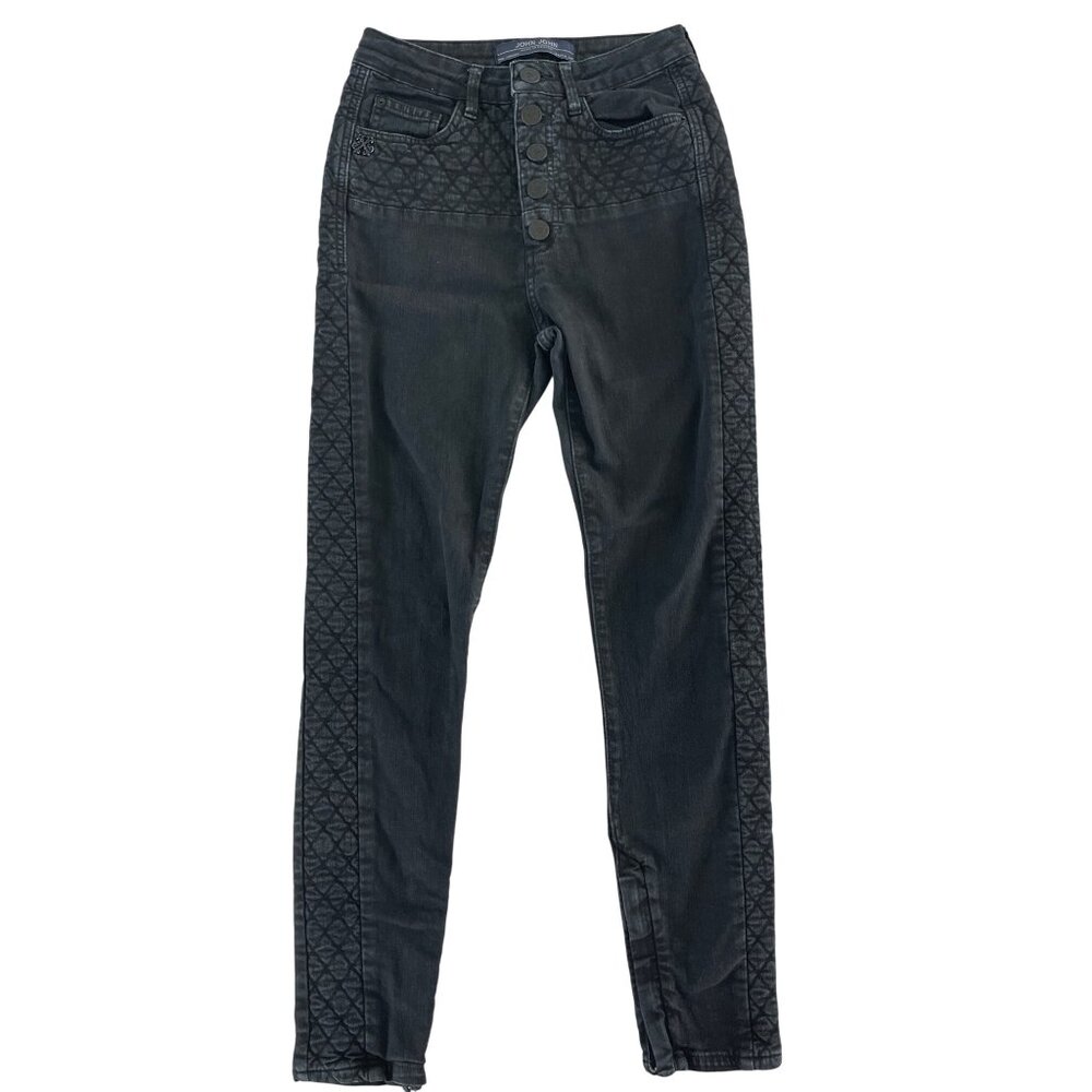 John John Made in‎ Heaven Womens Black Quilted Jeans Button Fly Ankle Zip 27